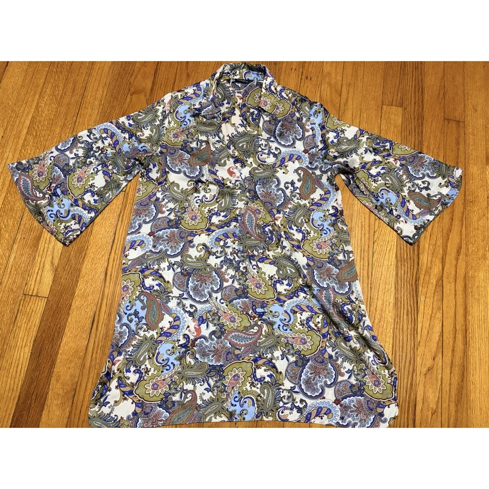 Zara Paisley Printed 3/4 Bell Sleeve Shirt Mini Dress M UK12